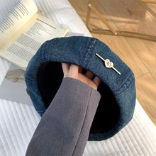 Women's Heart Printed Washed Denim Beret