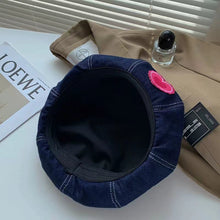 Women's Heart Printed Washed Denim Beret