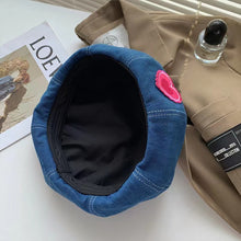 Women's Heart Printed Washed Denim Beret